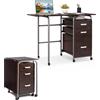LIFEZEAL 2 in 1 Scrivania Ufficio, Scrivania Mobile Porta Computer, con 3 Cassetti, Piano Pieghevole, 6 Ruote, Salvaspazio, Tavolo, Postazione di Lavoro, Metallo+Legno, Max 100kg, 105x50x75cm, Marrone