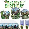 Amycute 82 PCS Stoviglie, Piatti Tema Dinosauri Tovaglia Bicchieri Tovaglioli per Festa Compleanno Bambino
