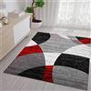 VIMODA Tappeto Rosso Soggiorno Camera Letto Geometrica Motivo a Cerchi Erica in Grigio Bianco Nero e Rosso - Öko Tex Certificata - Rosso, 60x110 cm