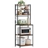 WOLTU Scaffale Cucina 6 Ripiani, Baker's Rack con 6 Ganci, Scaffale per Microonde, Forno e Macchina da Caffè, Struttura in Metallo, 60 x 40 x 167cm, Marrone Rustico+Nero