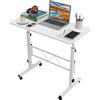 PIPIPOXER 80 x 40 cm, tavolo per computer portatile con ruote, altezza regolabile 69 - 110 cm, scrivania mobile con schienale alto, tavolo girevole a 360, tavolino per divano, bianco