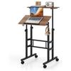 COSTWAY Scrivania per Computer Regolabile in Altezza, Postazione di Lavoro per Computer con Ruote e Ganci, Tavolo Porta PC per Studio e Ufficio, 60 x 60 x 72-124 cm (Marrone)
