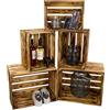 Kistenkolli Altes Land Cassette vintage fiammate, 50 x 40 x 29 cm/40 x 30 x 25 cm, decorazione per la casa, per la frutta, il vino o il fai da te (set da 5, misto)