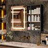 YU YUSING Specchio Contenitore Bagno con Luce 80x15x60 cm, Mobile Bagno con Specchio, Armadietto Bagno Sospeso, Specchiera bagno, 2 Ripiani Illuminati Aperti, Anta in Vetro, 3 Modalità di Luce, Nero