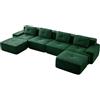 Luscriate Moderno divano non montato con sgabello, divano letto a forma di U, divano imbottito non assemblato, verde, 4 posti+2 (verde, 4 + 2)