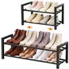 Anhow Scarpiera a 2 Ripiani, Scarpiera Salvaspazio Espandibile Portascarpe Aperta in Metallo per 4-8 Paia di Scarpe per Ingresso, Soggiorno, Corridoio, Camera da Letto, Armadio, Esterno (Nero,Piazza)