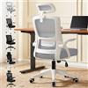 ALFORDSON Sedia Ufficio Scrivania Ergonomica, Con Braccioli Pieghevoli, Sedile Imbottito e Schienale in Rete Traspirante, Funzione Oscillante, Girevole con Ruote, Portata 180 kg(Bianca e grigia)