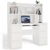 CDF Scrivania con Libreria Superiore 6 Cassetti Ripiano Tastiera, Tavolo Lavoro PC Computer Bianco Moderno per Camera Ragazzi Studio Ufficio Smart Working Aesthetic, Dimensioni 130x51x146 cm, 48 kg