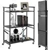 KOMFOTTEU Carrello Cucina Pieghevole a 3 Ripiani in Metallo con Ruote | Carrello Portaoggetti Salvaspazio per Microonde, Forno e Tostapane, 73 x 33 x 94 cm, Nero