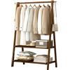 Dcbdx Pieghevole Appendiabiti in bambù con 2 Ripiano e 2 Ganci, Multifunzionale Guardaroba Scaffale Porta Abiti in Legno,Marrone,116X40X160cm