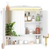 Hzuaneri Specchio Bagno Contenitore, Mobiletto a specchio con illuminazione a LED, porta asciugacapelli e ganci, mobile specchio bagno, con Ripiano Regolabile, 16,5 x 70 x 75 cm, Bianco MC10103XEU