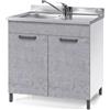 Linea Azzurra Sottolavello 80 Solo Mobile Cucina con 2 Ante in Legno Made in Italy H85xL80xP50cm Facile da Montare (Vasca a Sinistra, Cemento)