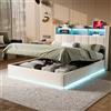 BestAlice letto baule imbottito 160 x 200 cm, custodia USB e LED, rete a listelli, testiera con scomparti di stoccaggio, velluto (bianco, 160 x 200 cm)
