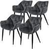 ML DESIGN modern living ML-Design Set 4 Sedie per Sala da Pranzo in Velluto Antracite Poltroncine da Salotto Imbottite con Braccioli Gambe in Metallo Poltrone per Soggiorno con Schienale Ergonomiche e Confortevoli