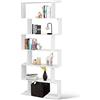 RELAX4LIFE Libreria in Legno, con 6 livelli, a forma di S, Fino a 90 kg (Bianco)