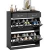 HOMCOM Scarpiera Moderna con 2 Ripiani Interni Regolabili e 2 Cassetti da 12 Paia di Scarpe, Mobile per Scarpe Salvaspazio in Legno, 80x30x91.5 cm, Nero