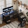 Devoko Scrivania Gaming Angolare Con Led E Prese,139 x 120 cm Tavolo Gaming Con 3 Cassetti In Tessuto, Scrivania Angolare Con Supporto Per Monitor Per Casa Ufficio, Nero