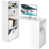 GYMAX Scrivania per Computer Reversibile da 121,5cm con 6 Ripiani, Scrivania con Libreria a Muro, Scrivania Moderna da Studio con Libreria per Casa e Ufficio, Design Salvaspazio (Bianco)