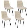WAFTING Set di 4 Sedie da Pranzo, Sedie Imbottite con Schienale Alto, Sedie da Cucina a Motivo a Quadri con Base in Metallo per Sala da Pranzo, Soggiorno, Cucina e Reception, Beige