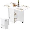 Utlenianie Tavolino Pieghevole Salvaspazio, Tavolo Richiudibile Salvaspazio, 1 Armadio e 2 Ripiani, Tavolo Cucina con ruote, Per 6 Persone, 110x70x78 cm(Bianco-A)