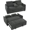 HOMCOM Divano Letto 2 Posti 3 in 1 in Ciniglia, Divano Letto Matrimoniale Clic Clac Estraibile Reclinabile 3 Livelli, Tavolino, 2 Cuscini Spessi, Tasche Laterali, Braccioli, per Soggiorno, Grigio