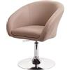 Mendler Sedia poltroncina Lounge Girevole HWC-F19 Metallo Cromato - Ecopelle Marrone Beige