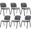 CLP Set 6X Sedie Ufficio Ospite Ken Imbottite in Stoffa I Sedie Attese Impilabili Imbottite Impilabili Carico Max 120 kg, Colore:Grigio