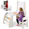 RELAX4LIFE Set Tavolo e Sedia per Bambini, Tavolo Artistico Multifunzione con Lavagna Bianca/Nera, Rotolo di Carta, 2 Ripiani Aperti e Libreria a 2 Ripiani, Include 1 Sedia, per Disegno (Grigio)