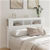 SECOLI Testiera Letto Matrimoniale con Scomparti e Luci in Legno Multistrato Bianca 160x18,5x103,5 cm