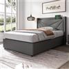 REXO Letto singolo (grigio, 90 x 200 cm) con funzione di ricarica USB di tipo C, testiera, struttura in tessuto di lino, letto per ragazzi con rete (senza materasso)