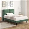 Merax Letto imbottito singolo, 90 x 200 cm, con rete a doghe e testiera, rivestimento in tessuto di lino, colore: verde vintage, design moderno senza tempo, letto per ragazzi