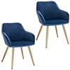 Lestarain 2 X Sedia Poltroncina da Sala Pranzo Sedie Moderne da Cucina con Schienale e Braccioli Sedia Imbottita in Velluto per Camera da Letto Soggiorno Gambe Metalliche d'Oro Blu LCNI72007-2