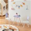 [en.casa] Set Mobili per Cameretta Tavolo e 2 Sedie per Bambini Arredo a Misura di Bimbi Mobili con Design Floreale - Bianco/Viola