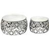 WOHNLING Tavolino Set di 2 Alluminio Argento Piano in Marmo Bianco