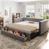 NNJN Letto imbottito 3 in 1 divano letto estraibile 90 x 190 cm, letto multifunzione con cassetti, trasformabile in letto singolo/matrimoniale con rete a doghe, cotone e lino (materasso non incluso