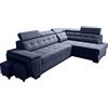 Robin Inspire Grand Divano angolare con funzione di letto cassetto per la biancheria due pouf poggiatesta regolabile angolo a destra blu navy scuro 277 x 180 x 100