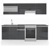 Vicco Mobile da cucina Raul, Antracite lucido/bianco, 240 cm, AP Nero, con moduli posizionabili variabilmente e piedini regolabili in altezza
