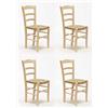 S.I.S.A. di G.&G. srl SISA srl, Set di 4 Sedie, Sedie In Legno Grezze, Sedie Sala Da Pranzo, Arredamento Casa, Modello Paesana, Seduta Paglia, 45x 37x 87 Cm, Made In Italy, LE SEDIE NON SONO VERNICIATE
