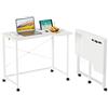 CHOWGOLI Scrivania pieghevole con slot per tablet, scrivania mobile per computer con 4 ruote, pieghevole, tavolo da ufficio per casa, ufficio, 90 x 56 x 75 cm, scrivania pieghevole in legno bianco