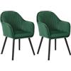 WOLTU Set di 2 Sedie per Sala da Pranzo con Schienale Braccioli Poltrona Imbottita Gambe in Legno Seduta in Tessuto Velluto Verde Scuro