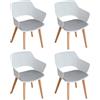 JZGORC Set di 4 Sedie da Pranzo Moderne, Sedia da Pranzo in Stile Nordico con Braccioli, Gambe in Faggio, Sedia da Cucina Imbottita in Plaid di Lino - Bianco