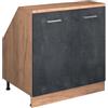 Vicco Mobile cucina sottotetto R-Line, Calce nera, 80 cm con 2 porte, carcassa 60 cm profondità, per la libera combinazione all'interno di sistemi cucina modulari