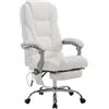 CLP Sedia da ufficio Pacific in ecopelle I funzione massaggio I ergonomica, girevole a 360° con poggiapiedi, Colore:bianco