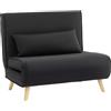 HOMCOM Poltrona Letto Singolo 3 in 1 con Schienale Regolabile in 6 Livelli e Cuscino, Divano Letto Singolo Pieghevole per Camera da Letto e Soggiorno, in Tessuto e Legno, 94x78x80 cm, Nero