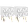 EUGAD Set di 2 Comodino per Camera da Letto, Comodino Bianco con 2 Cassetti e Gambe Dorate, 40x40x53cm, Tavolino da Salotto, Divano, Cameretta, Frontale in Rilievo, in Legno e Metallo, 0001CTG-2