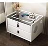 Generico Comodino Moderno con Caricatore Wireless, Luce LED, Porte USB, Speaker Bluetooth, 2 Cassetti, Bianco, 40×46 cm