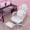 YU YUSING Sedia Gaming Massaggiante, Ergonomica, Altezza Regolabile, Supporto Lombare e Poggiatesta, Pelle PU con Poggiapiedi Retrattile, Rosa