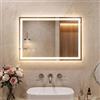 Clevich Specchio Bagno con Luce 50 x 70 cm, Specchio-LED con 3 Colori di Luce Dimmerabile, Vetro Temperato Antideflagrante, Antifog, Interruttore Touc, Funzione Memoria