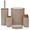 Inbagno Set Bagno Accessori Completo - 5 Pezzi, in plastica Liscia con Dettagli Effetto Legno Serie Blob, Include Dispenser Sapone, portasaponetta, portaspazzolino, portascopino e pattumiera