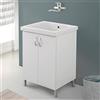 Inbagno Mobile lavatoio lavanderia in legno con vasca in ceramica, con strofinatoio integrato, completo di kit sifone + piletta (Bianco, 60x50 cm 2 ante)